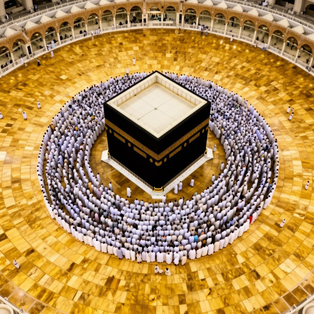 Vue aérienne du Tawaf autour de la Kaaba